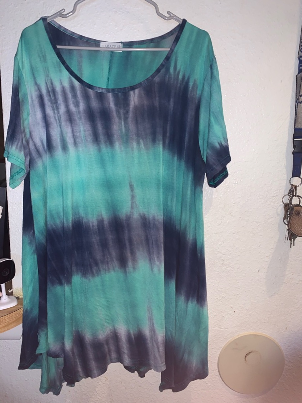 Relaxed Tie-Dye Scoop Neck Tunic - Teal & Navy